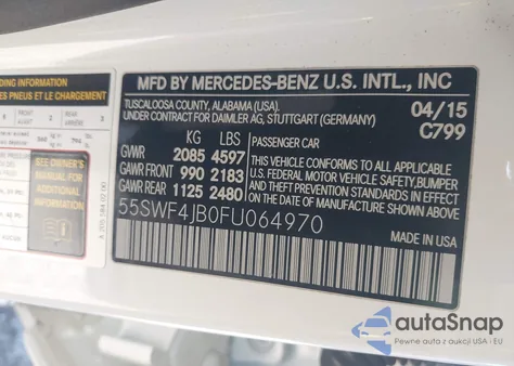 2015 Mercedes-Benz C 300 from USA, damaged, VIN 55SWF4JB0FU064970